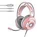 Produktbild SHIPS Gaming Headset für PC/Computer, Over-Ear-Stereo-Kopfhörer mit Mikrofon LED-Licht 50MM Treiber 360 ° Surround-Sound-Noise Cancelling,Rosa