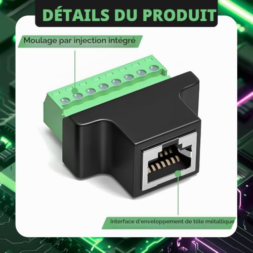 eModwey Lot de 2 connecteurs RJ45 Femelle vers 8 Broches à vis- Connecteur Réseau pour DVR Numérique, Coupleur en Ligne Robuste et Sécurisé – vue 3