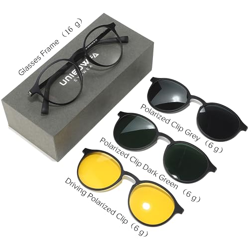 Image of Retro Round Glasses Frame for Men Women With 3 in 1 Polarized Magnetic clip on Sunglasses Eyeglasses Optical Eyewear