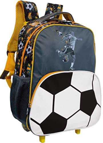 Mochila Bolsa Reforçada Escolar Infantil Menino Futebol Rodinha Cinza Costas Lancheira Térmica Estoj