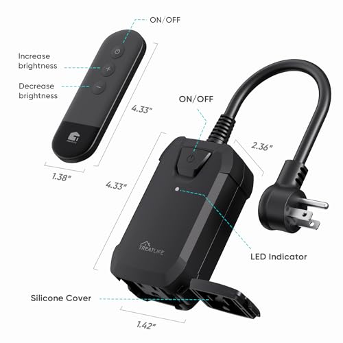 Treatlife DP10R Dimmer Plug With 100Ft Wireless Remote Control, Ip44 Weather Resistance, Outdoor Dimmer For String Lights thumb #6
