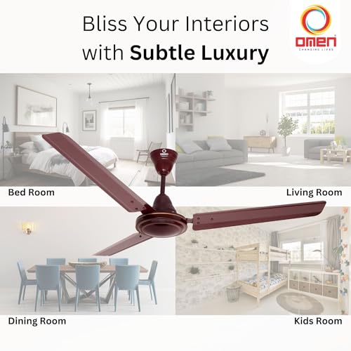 Image of Omen Changing Lives Aeroclassic 1200mm Ceiling Fan for Home | BEE Star Rated | Decorative Fan & Elegant Design | High Air Delivery | Double Ball Bearing | 2 Year Warranty| (Brown)