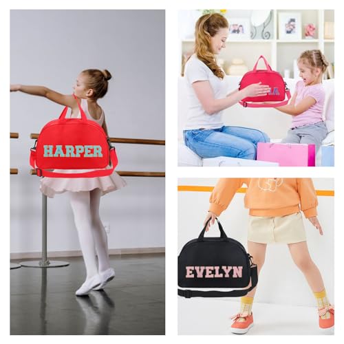Personalized Kids Dance Ballet Bag, Custom Dance Bag with Chenille Letter, Large Capacity Sport Duffle Bag, Girl Dance Duffle Bag, Pink Cheerleader Bag, 4-6 kids Dance Bag, 14"×8"×6", Gift for Dancer3
