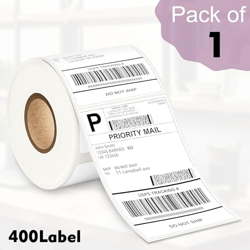 Image of GLUN Direct Thermal Label Stickers,4x6 Inch (100x150mm), 400 Labels Per Roll Compatible with Thermal Printers, Self-Adhesive Shipping Labels Pack of 1