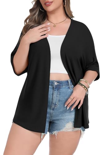 Image of Lastshe Womens Plus Size Cardigan Short Sleeve Lightweight Loose Cover Ups Open Front Sweaters Summer Cardigan