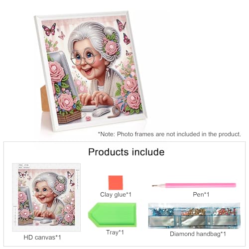 Image of AiYuanzsh 5D Special Shape Diamond Art Kits for Beginners, Lovely Grandma Diamond Art Painting Kits for Adults, Crystal Rhinestones Diamond Art Painting for Home Wall Decoration Gift 12x12 inch
