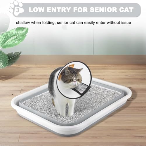 Arenero grande para gatos, plegable con pala, gris miniatura 4