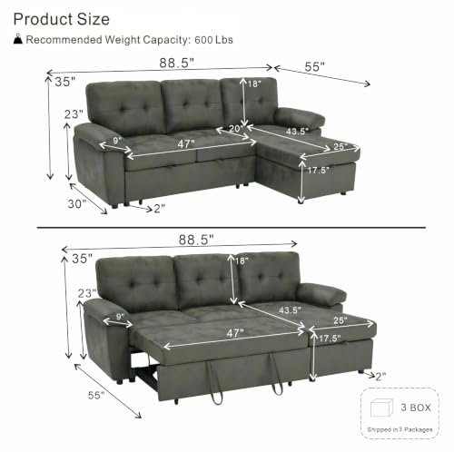 Image of KEIKI 88.5 inch Sectional Sleeper Sofa with Pull Out Bed,