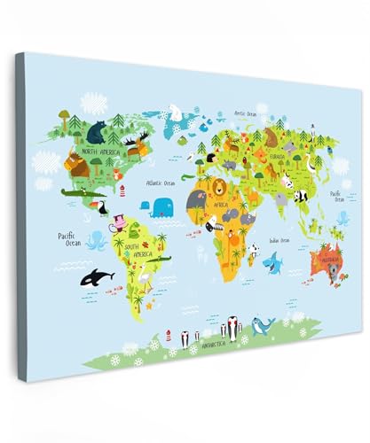 Décoration chambre enfant thématique voyage avec le tableau carte du monde 90x60 cm