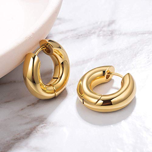 Allencoco Gold Hoop Huggie Earrings For Women - Hypoallergenic Earrings, Nickel Free, Chunky 14K Gold Plated #TOP3
