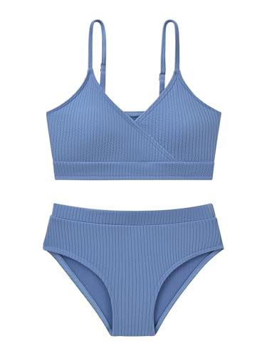 Image of Girl's 2 Piece Swimsuit Solid Spaghetti Strap Bikini Sets Beach Bathing Suit Swimwear for Teen Girls