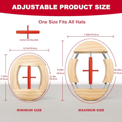 Image of 4 Way Hat Stretcher, Hat Stretcher for Fitted Hats, Heavy Duty Hats Shaper Extender w. Lever Wrench for Men All Kind of Caps