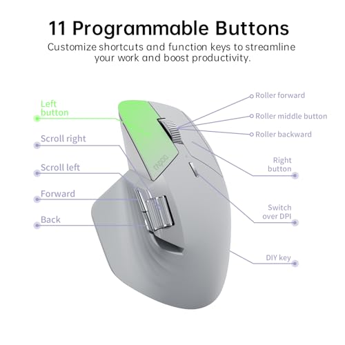Rapoo MT760 Multi-Device Wireless Mouse, Bluetooth 5.0 and 2.4G Multi-Mode Connection, Up to 4 Devices, 11 Programmable Buttons, 4K DPI, 90 Days Battery Life, PC, Light Grey - Image 6