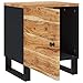 QZZCED Industrial Chic Bedside Cabinet with Storage Shelf, Solid Mango Wood and Iron Frame Nightstand for Bedroom or Living Room Brown, 13.0 x 15.7 x 18.1 in