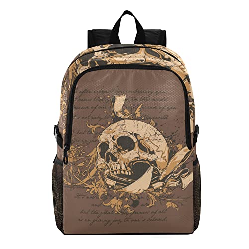 Sac à dos garçon et fille Vnurnrn crâne d'art gris pliable pour l'école
