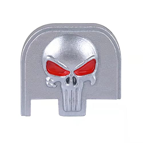 3D Aluminum Cover Slide Back Plate Magwell for Glock 43 43X 48, Fits Compact/Subcompact/Slim Models, Skull Red Eyes Silver