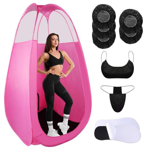 Image of Spray Tan Tent with Tan Spray Tanning Essentials Kit, Pop Up Portable Professional Mobile Self Tanning Tent Booth with Carry Bag & Waterproof Floor (PINK)