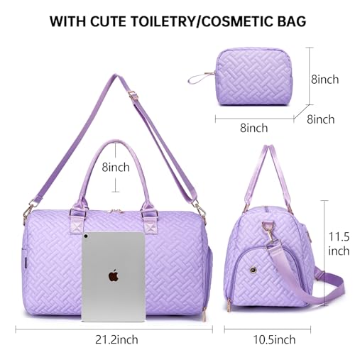 Image of Duffle Bag for Travel, Weekender Bag with Shoe Compartment, Carry On Overnight Bag for Women with Toiletry Bag, Gym Bag with Wet Pocket, Hospital Bags for Labor and Delivery Beige, Purple-Small