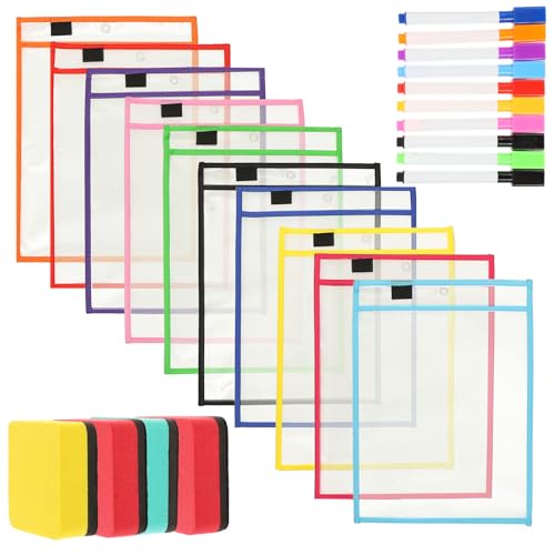 Cabilock Bolsillos Transparente de Escritura Seco Reutilizables con Soporte para Marcador y Borrador Fundas para Documentos Uso Diario Oficina y Escuela Color Aleatorio Color Aleatorio