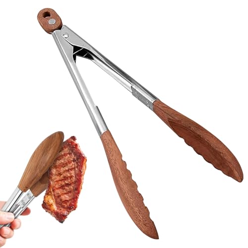 30cm Küchenzange Holz aus Nussholz & Edelstahl Robuste Holzzange als Holz Küchenzange für Küchenutensilien Hitzefeste Grillzange für Hobbyköche & Profis Kochen Braten und Servieren