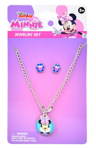 HER Minnie Mouse Jewelry Set for Kids Character Pendant Necklace with Flower Earrings Ages 3+