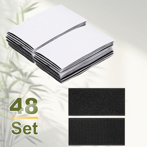 Image of HARFINGTON 48set Hook and Loop Strips with Adhesive 2 inchx4 inch Double Sided Hook and Loop Tape Nylon Self Sticky Fastener for Home Office Car, Black