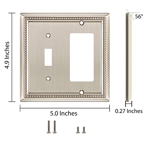 Image of Henne Bery Sunken Pearls Heavy Duty Decorative Wall Plate Switch Plate Outlet Cover (Toggle /Decorator, Satin Nickel)