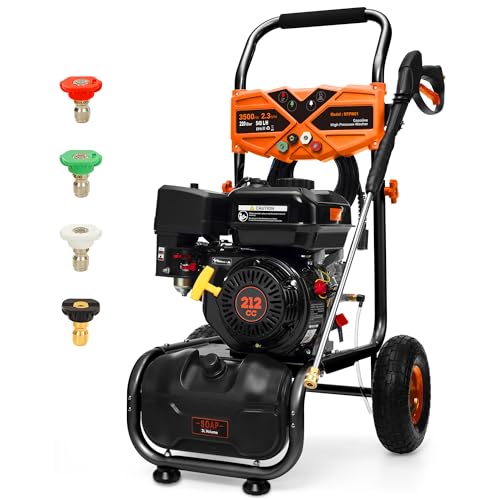 Ezasin Gas Powered Pressure Washer 3500 PSI - 2.3 GPM Heavy Duty High Power Washer 212CC 7HP Engine with 25Ft Pressure Hose Axial Aluminum Pump Soap Tank 4 Quick Connect Nozzle (Coral)