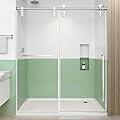 Frameless Shower Door, 44-48" W x 76" H 5/16" 8mm Glass Sliding Shower Doors with Explosion-Proof Film, Shower Doors for Walk in Shower with Clear Tempered Glass Stainless Steel Hardware, Chrome