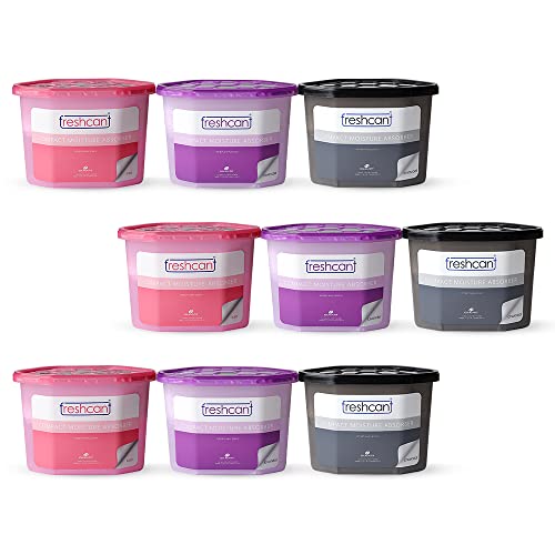 Image of freshcant Dehumidifier | Moisture Absorber for Room, Kitchen, Dining Hall & Bathroom | Protect Against Moisture, Mold, Fungus & Bad Odor | Refresh Every Place | Rose, Lavender, Charcoal Pack of 9