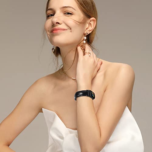 Image of QINGQING Leather Charge 5 Band, Compatible with Fitbit charge 5 bands for Women Girls, Genuine Leather Band Replacement Strap Wrist band for Fitbit Charge 5 Advanced Fitness & Health Tracker (Black)
