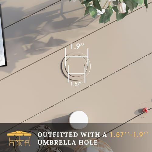 Image of VICLLAX 63 inch Outdoor Round Patio Table with Umbrella Hole, All Weather Metal Round Outdoor Dining Table for Lawn Garden, 8-10 Person Table, Sandshell
