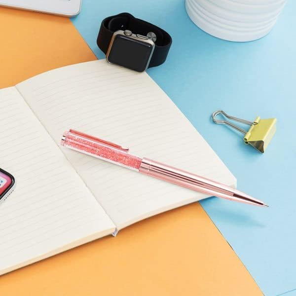 Pyatofyy Crystal Ballpoint Pen Set, 3 Pcs Rose Gold Crystal Pens for Women, Bling Black Ink Pen with 3 Extra Refills