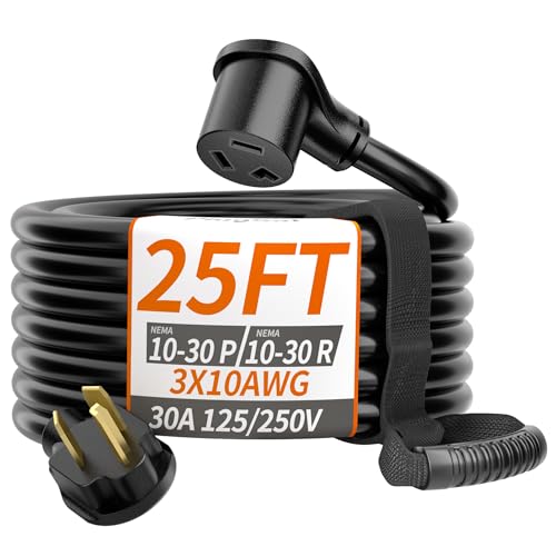 PlugSaf 30 AMP 3 Prong Dryer Cord 25 FT Outdoor Black, 10/3 Gauge Dryer Extension Cord Heavy Duty...