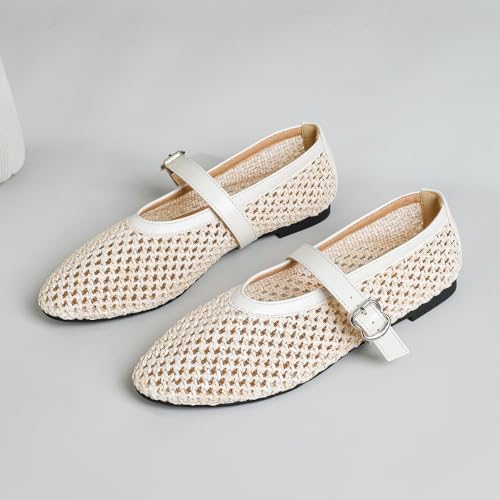 Mesh Mary Jane Flats for Women Jelly Mesh Ballet Flats Clear Hollow Beach Sandals Slip on House Slippers Dressy Ballerina Shoes Buckled Strap Lightweight Breathable Soft Comfort Sole Low Heel Slides2