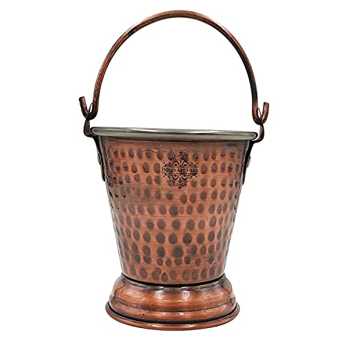 Image of Indian Art Villa Steel Copper Hammered Design Antique Dark Tone Bucket, Serveware & Tableware for Home, Hotel & Restaurants, Volume-550 ML