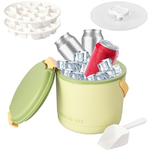 FwQoFvk 2.6L Portable Insulated Ice Bucket with Lid and Scoop, Ice Cube Container, Beverage Cooler for Outdoor Picnic Camping Parties BBQ (Green)