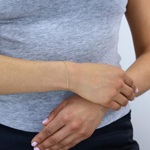 Nuragold 10K Real Yellow Gold Figaro Link Chain Bracelet 7"-9" (2mm-9mm) Italian Jewelry for Men & Women3