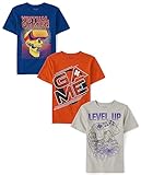 The Children's Place Boys' Short Sleeve Graphic T-Shirt 3-Pack, Level Up/Headset/Skeleton Gamer, Medium