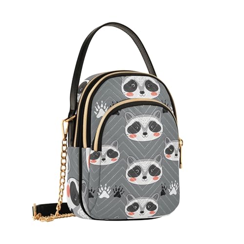 Cute Raccoon Gray Single Shoulder Purse Women Cartoon Chain Strap Phone Wallet Handbag Quilted Zipper Crossbody Bowler Bag2