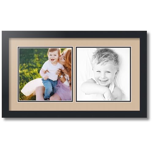 ArtToFrames Collage Photo Frame Double Mat with 2-9x9 Openings with Satin Black Frame and Scotch Mist mat.
