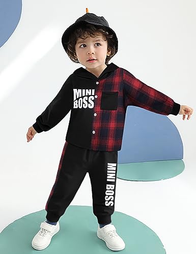 Qaoerde Toddler Baby Boy Clothes Plaid Hoodie Tops Long Sleeve Sweatshirt + MINI BOSS Pants Little Boys Fall Winter Outfits2
