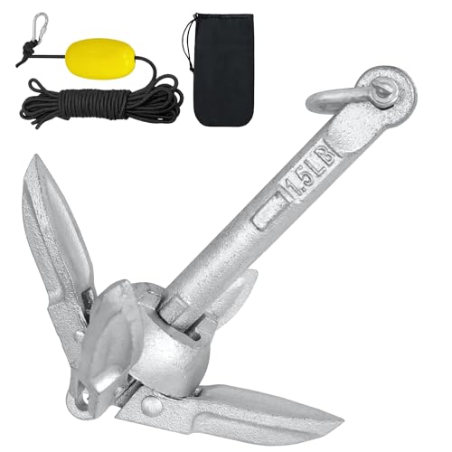 PEILU Faltbare Anker für Boote 700g Bootsanker Set mit Klappanker 10m Ankerleine Karabiner Ankerboje & Tragtasche Verzinkt Enterhaken für Kanus/Paddelbretter/Kajaks/Schlauchboote