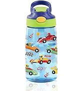 14oz Racing Car Kids Water Bottle with Straw Lid - Cool Water Bottles for Kids, Leakproof, Lightw...