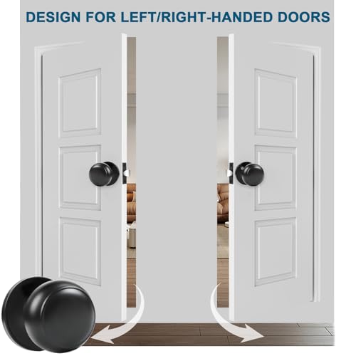 RAZCC Passage Door Knobs, 2 Pack Matte Black Door Knobs, for Hallway & Closet Non-Locking Interior Round Door Handles Keyless Reversible for Left Right Handed Doors by RAZCC - Image 6