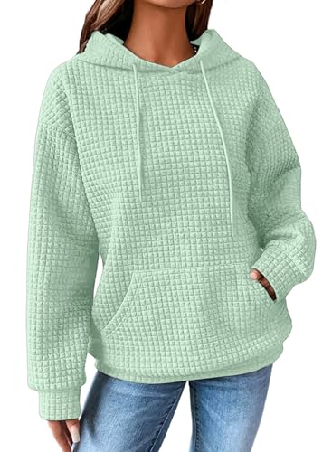 Image of SHEWIN Women Fall Waffle Hoodies Pullover Tops Hooded Sweatshirt