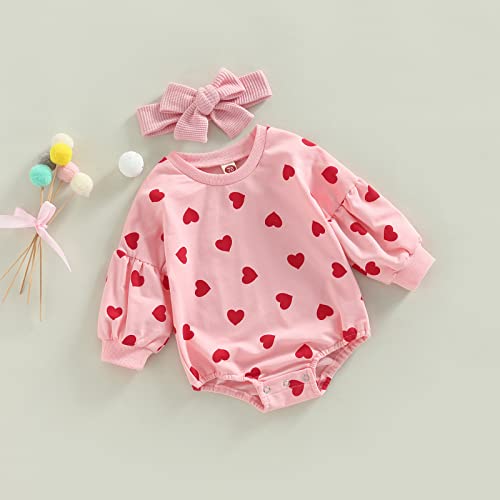 Baby Boy Girl First Valentine's Day Outfit Long Sleeve Crew Neck Sweatshirt Romper Love Heart Onesie Bodysuit Clothes (Pink Heart, 0-6 Months) #TOP6