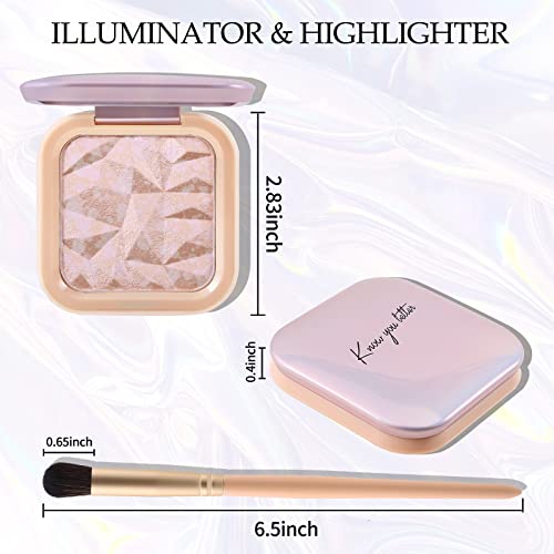 Boobeen Highlighter Palette Powder Highlighter Makeup Highlighters For Face, Shimmer Glitter Highlight Bronzer Palette Facial Illuminator Contour Palette With Brush, Natural Long Lasting Glow #TOP4