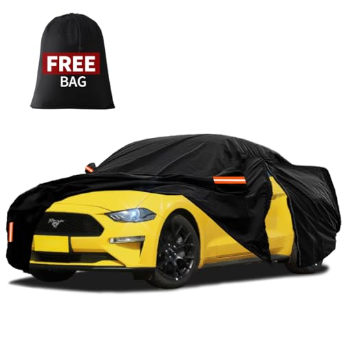 FiveFox Waterproof Car Cover Custom Fit for Ford Mustang 1964-2024 2025 2026 for Chevy Camaro Outdoor All Weather Full Exterior Cover Rain Sun Snow Protector Car Cover with Door Zipper