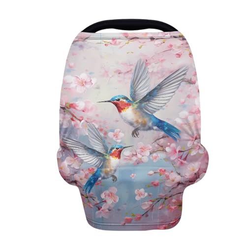 Image of Binienty Hummingbird Cherry Blossom Baby Carseat Canopies and Nursing Covers for Car, Breathable Babies Infants Stroller Cover, Sun Protection
